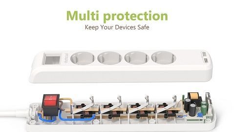 Dodocool 3850W Smart 4 Way AC Outlet Surge Protector