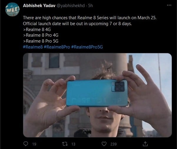 Realme 8 Launch Date Leak on Twitter