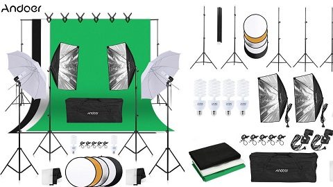Andoer Photography Kit (1.8m*2.7m Black White Green Cotton Backdrops)