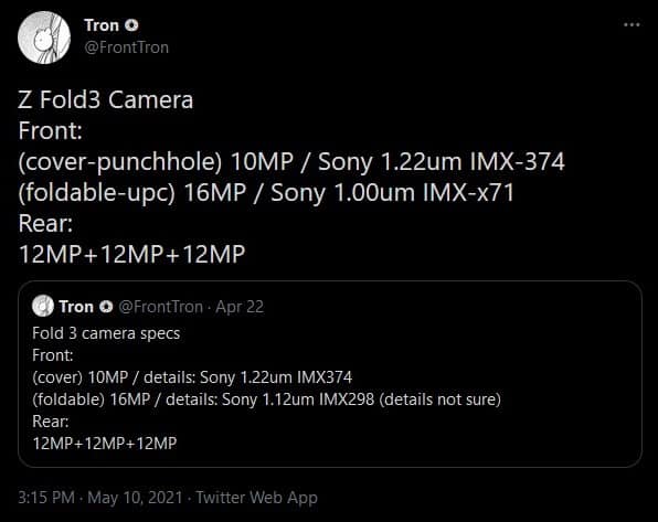 Galaxy Z Fold 3 Specs Leak