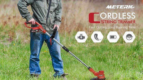 METERK 20V Cordless 10Inch Grass Trimmer (Upgraded Cutting Blade)
