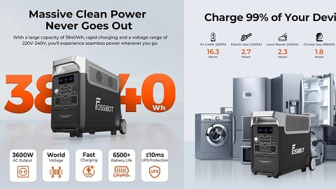 FOSSiBOT F3600 Portable Power Station (3840Wh LiFePO4 Solar Generator)