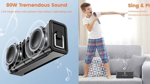 SOUNARC M1 80W Bluetooth Speaker with 2 Wireless Microphones