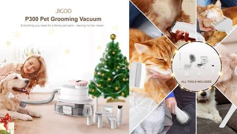 JIGOO P300 Dog Clipper with Vacuum Cleaner (11-in-1 Professional Pet Care Set)