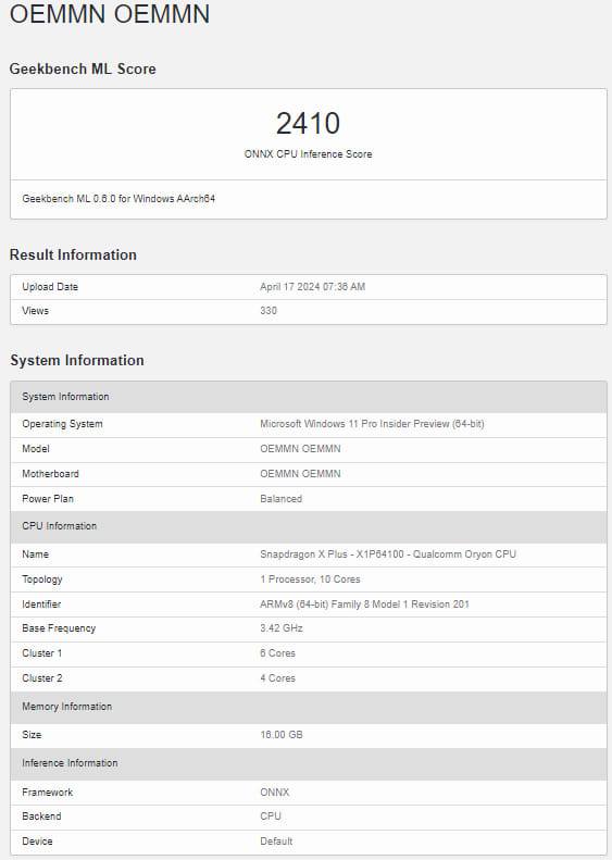 Snapdragon-X-Plus-Geekbench-Listing