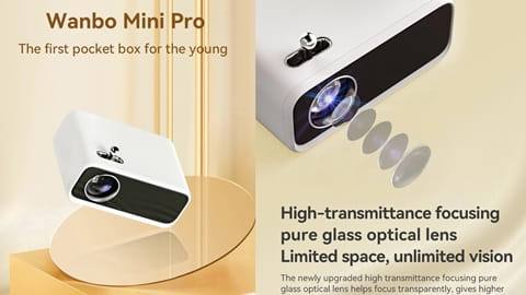 Wanbo Mini Pro LCD Projector, 720P, 250 ANSI, Multimedia OS