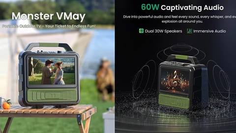 Monster Vmay 60W Bluetooth Speaker 1080P LCD TV Combo (DVB-T/DVB-T2 Tuner, FM Radio,15.6” Display)