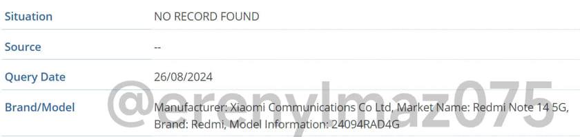 Redmi Note 14 on IMEI Database