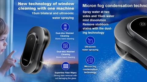 LIECTROUX YW810 Robot Window Cleaner (2-Way Water Spray, Dry & Wet Mopping)