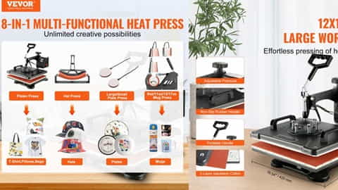 VEVOR Heat Press Machine (8 in 1 38x30cm T-shirt Press Mug Printing Machine)