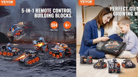 VEVOR STEM Building Toys for Kids (5 in 1 App & Remote Control Car/Robot 554 PCS)