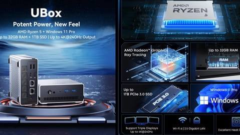 CHUWI UBox Mini PC (AMD Ryzen 5 7430U 6 Cores Max 4.3GHz, 16GB RAM 512GB SSD)