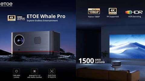 [Netflix & Android TV Certified] ETOE Whale Pro 1500 ANSI Projector (Native 1080P, 4K Decoding)