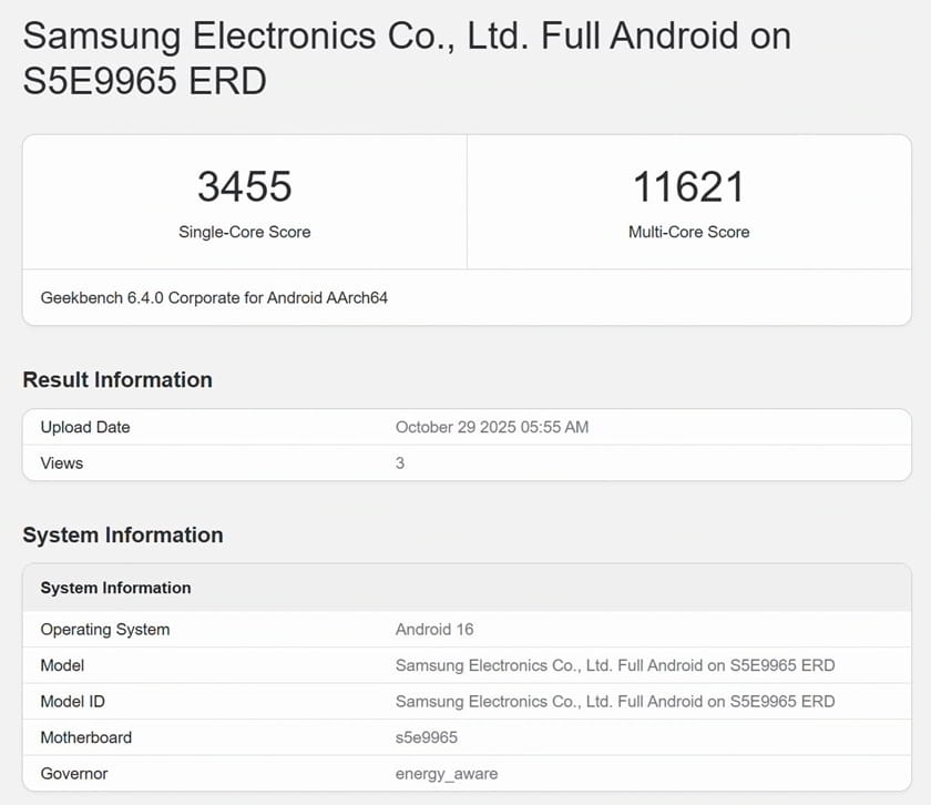 Exynos 2600 Geekbench Listing