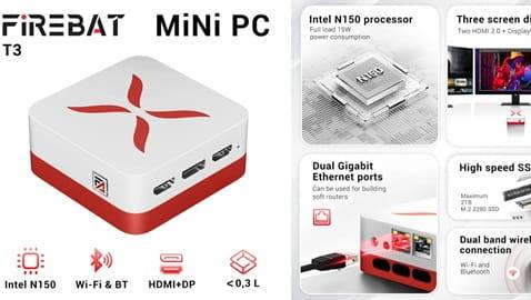 FIREBAT T3 Mini PC (Intel N150 4 Cores Max 3.6GHz, 12GB RAM 512GB SSD)