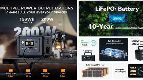 Flashfish T200 200W Portable Power Station (153.6Wh LiFePO4 Battery, 400W Surge)