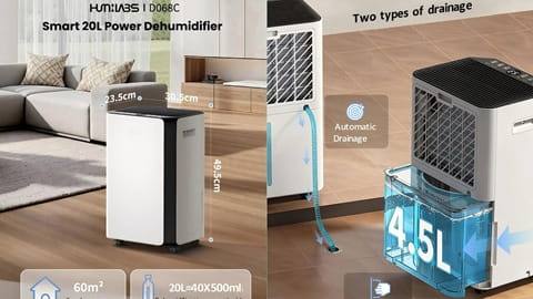 HUMILABS 20L Dehumidifier (Wi-Fi & App Control, 24H Timer, 4.5L Water Tank & Drain Hose)