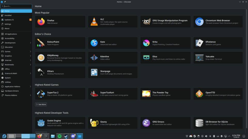 Το λογισμικό Discover το οποίο προσφέρει διάφορες εφαρμογές