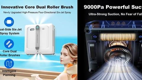 Liectroux S9 Window Cleaning Robot (Dual Roller Brushes, 6-way Water Spray, 9000Pa Suction)